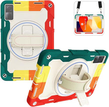 Load image into Gallery viewer, ProElite for Redmi Pad SE case, Rugged 3 Layer Armor case cover for Redmi Pad SE 11 inch with Hand Grip and Rotating KickStand with Shoulder Strap, Rainbow Red