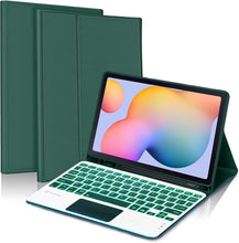 Load image into Gallery viewer, ProElite TouchPad Keyboard case for Galaxy Tab S6 Lite 10.4 Inch 2024 SM-P610/P615 with S Pen Holder, Magnetic Detachable Wireless Bluetooth TouchPad Keyboard Built-in 7-Colors Backlit, Dark Green