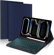 Load image into Gallery viewer, ProElite Keyboard case for Apple iPad Pro 13 inch 2024/2025 M4/M5 with Pencil Holder, Magnetic Detachable Wireless Bluetooth Keyboard Built-in 7-Colors Backlit, Dark Blue