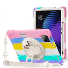 Load image into Gallery viewer, ProElite Cover for Xiaomi Mi Pad 7/7 Pro 11.2 inch Case, Rugged 3 Layer Armor case for Xiaomi Mi Pad 7/7 Pro with Hand Grip and Rotating Kickstand with Shoulder Strap & Pen Holder, Rainbow Pink