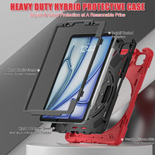 Load image into Gallery viewer, ProElite Rugged 3 Layer Armor case for Apple iPad Air 11 M3/M2 2025/2024/iPad Air 5th/4th Gen 10.9/iPad Pro 11 4th/3rd Gen with Apple Pencil Holder, Hand Grip and Rotating Kickstand, Red