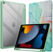 Load image into Gallery viewer, ProElite Case Cover for Apple iPad 10.2 inch Case, Smart Flip Case Cover for Apple iPad 10.2 inch 2021 9th/8th/7th Gen, Clear Soft Back with Pencil Holder, Marble Green
