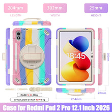 Load image into Gallery viewer, ProElite for Xiaomi Redmi Pad 2 Pro 12.1 inch Case, Rugged 3 Layer Armor case Cover for Xiaomi Redmi Pad 2 Pro 12.1 inch Case with Hand Grip and Rotating Kickstand with Shoulder Strap, Rainbow Pink