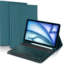 Load image into Gallery viewer, ProElite Keyboard case for Apple iPad Air 11 M3/M2 2025/2024/Pro 11" 4/3rd Gen & Air 5th/4th Gen 10.9" with Pencil Holder, Detachable Wireless Bluetooth Keyboard Built-in 7-Colors Backlit, Dark Green