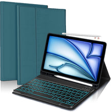 Load image into Gallery viewer, ProElite Keyboard case for Apple iPad Air 11 M3/M2 2025/2024/Pro 11" 4/3rd Gen & Air 5th/4th Gen 10.9" with Pencil Holder, Detachable Wireless Bluetooth Keyboard Built-in 7-Colors Backlit, Dark Green