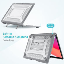 Load image into Gallery viewer, ProElite Transparent Case for MacBook Air 13 inch M2 2025/2024 M1 2021 2020 Release A2337 A2179 A1932 Model Touch ID,Heavy Duty Honeycomb Hard Shell with Slim TPU Bumper and Fold Kickstand, Grey