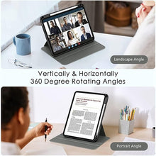Load image into Gallery viewer, ProElite 360 Degree Rotatable Smart Flip Case Cover for Apple iPad 10.2 inch 9th/8th/7th Generation, Transparent Back with Pencil Holder, Black