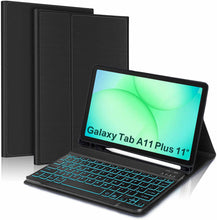 Load image into Gallery viewer, ProElite Keyboard case Cover for Samsung Galaxy Tab A11 Plus 11 inch 2025, Magnetic Detachable Wireless Bluetooth Keyboard Case with S Pen Holder Built-in 7-Colors Backlit, Black