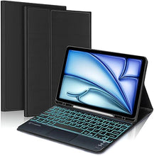 Load image into Gallery viewer, (Refurbished)ProElite TouchPad Keyboard case for Apple iPad Air 11 inch 2024 /Pro 11 4th/3rd Gen & iPad Air 5th/4th Gen 10.9" Pencil Holder, Magnetic Detachable Bluetooth Keyboard Built-in 7-Colors Backlit, Black