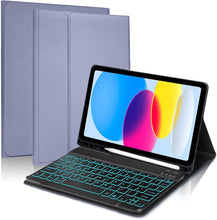 Load image into Gallery viewer, ProElite Keyboard case for Apple iPad (A16) 11th/10th Gen 2025/2022, with Pencil Holder, Magnetic Detachable Wireless Bluetooth Keyboard (Built-in 7-Colors Backlit), Lavender