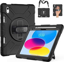 Load image into Gallery viewer, ProElite Case Cover for iPad (A16) 11th/10th Gen (2025/2022) case, Rugged 3 Layer Armor case for iPad 11th/10th Generation with Pencil Holder, Hand Grip, and Rotating Kickstand, Black