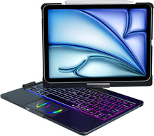 Load image into Gallery viewer, ProElite 360 Degree Rotatable Wireless Bluetooth TouchPad Keyboard Case Cover for Apple iPad Air 13 inch M3/M2 2025/2024 & iPad Pro 12.9 5th/6th Gen, Built-in 7-Colors Backlit, Black