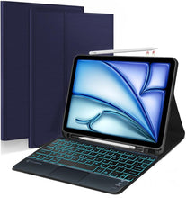 Load image into Gallery viewer, ProElite TouchPad Keyboard case for Apple iPad Air 13 2024 & iPad pro 12.9 5th/6th Gen with Pencil Holder, Magnetic Detachable Bluetooth Keyboard Built-in 7-Colors Backlit, Dark Blue