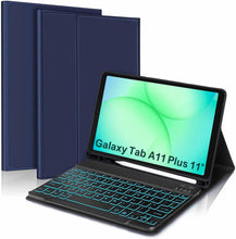 Load image into Gallery viewer, ProElite Keyboard case Cover for Samsung Galaxy Tab A11 Plus 11 inch 2025, Magnetic Detachable Wireless Bluetooth Keyboard Case with S Pen Holder Built-in 7-Colors Backlit, Dark Blue