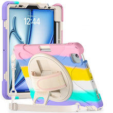 Load image into Gallery viewer, ProElite Rugged 3 Layer Armor case cover for Apple iPad Air 11 M3/M2 , iPad Air 5th/4th Gen 10.9 inch with Hand Grip, Pencil holder and Rotating KickStand, Rainbow