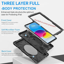 Load image into Gallery viewer, ProElite Case Cover for iPad (A16) 11th/10th Gen (2025/2022) case, Rugged 3 Layer Armor case for iPad 11th/10th Generation with Pencil Holder, Hand Grip, and Rotating Kickstand, Black
