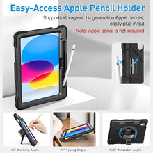 Load image into Gallery viewer, ProElite Case Cover for iPad (A16) 11th/10th Gen (2025/2022) case, Rugged 3 Layer Armor case for iPad 11th/10th Generation with Pencil Holder, Hand Grip, and Rotating Kickstand, Black
