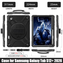 Load image into Gallery viewer, ProElite Cover for Samsung Galaxy Tab S12 Plus 12.6 inch 2026 Case, Rugged 3 Layer Armor case Cover for Galaxy Tab S12 Plus 12.6 inch with Hand Grip & Rotating Kickstand with Shoulder Strap, Black