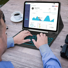 Load image into Gallery viewer, ProElite Keyboard case for Apple iPad Air 13 M3/M2 2025/2024 & iPad pro 12.9 5th/6th Gen with Pencil Holder, Magnetic Detachable Wireless Bluetooth Keyboard Built-in 7-Colors Backlit, Dark Blue