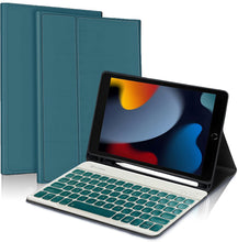 Load image into Gallery viewer, ProElite Keyboard case for Apple iPad 10.2" 9th Gen (2021) / 8th Gen / 7th Gen, with Pencil Holder, Magnetic Detachable Wireless Bluetooth Keyboard Built-in 7-Colors Backlit, Dark Green