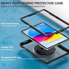 Load image into Gallery viewer, ProElite Cover for iPad (A16) 11th/10th Gen (2025/2022) Case, Rugged Shockproof Armor case for iPad 11th/10th Gen with Hand Grip and Rotating Kickstand (Transparent Back) with Should Strap, Black