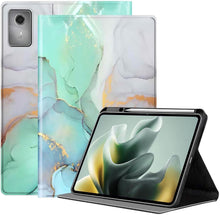 Load image into Gallery viewer, ProElite Book Case Cover for Motorola Pad 70 12.1 inch 2026, Smart flip case Book Cover for Moto Pad 70 12.1 inch 2026 Tablet with Pen Holder, Marble Green