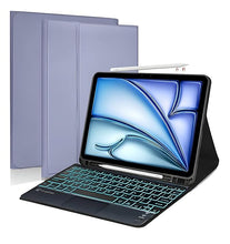 Load image into Gallery viewer, ProElite TouchPad Keyboard case for Apple iPad Air 13 2024 & iPad pro 12.9 5th/6th Gen with Pencil Holder, Magnetic Detachable Bluetooth Keyboard Built-in 7-Colors Backlit, Lavender