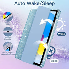 Load image into Gallery viewer, ProElite Case Cover for Apple iPad (A16) 11th/10th Generation (2025/2022), Transparent case Cover with Pencil Holder for iPad 11th/10th Gen 2025/2022, Glittering Light Blue