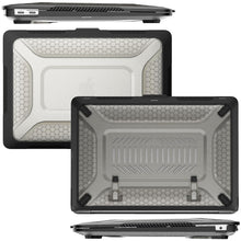 Load image into Gallery viewer, ProElite Transparent Case for MacBook Air 13 inch M2 2025/2024 M1 2021 2020 Release A2337 A2179 A1932 Model Touch ID, Heavy Duty Honeycomb Hard Shell with Slim TPU Bumper and Fold Kickstand, Black