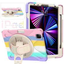 Load image into Gallery viewer, ProElite Rugged 3 Layer Armor case cover for Apple iPad Air 11 M3/M2 , iPad Air 5th/4th Gen 10.9 inch with Hand Grip, Pencil holder and Rotating KickStand, Rainbow