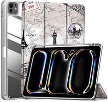 Load image into Gallery viewer, ProElite Case Cover for Apple iPad Pro 13 M4/M5 2024/2025 Cover, Transparent Smart Flip Cover for iPad Pro 13 inch M4/M5 2024/2025 with Pencil Holder, Eiffel