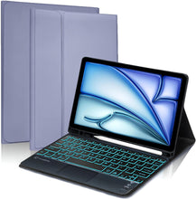 Load image into Gallery viewer, ProElite TouchPad Keyboard case for iPad Air 11 M3/M2 2025/2024/Pro 11" 4th/3rd Gen 2022 & iPad Air 5th/4th Gen 10.9" Pencil Holder, Detachable Bluetooth Keyboard Built-in 7-Colors Backlit, Lavender