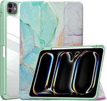 Load image into Gallery viewer, ProElite Case Cover for Apple iPad Pro 13 M4/M5 2024/2025 Cover, Transparent Smart Flip Cover for iPad Pro 13 inch M4/M5 2024/2025 with Pencil Holder, Marble Green