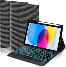 Load image into Gallery viewer, ProElite TouchPad Keyboard case for Apple iPad (A16) 11th/10th Gen 2025/2022 with Pen Holder, Magnetic Detachable Wireless Bluetooth TouchPad Keyboard Built-in 7-Colors Backlit, Carbon Black