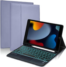 Load image into Gallery viewer, {Refurbished}ProElite Keyboard case for Apple iPad 10.2" 9th Gen/8th Gen/7th Gen/Air 3 10.5 inch, with Pencil Holder, Magnetic Detachable Wireless Bluetooth TouchPad Keyboard Built-in 7-Colors Backlit, Lavender