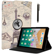 Load image into Gallery viewer, ProElite 360 Rotatable Smart Flip Case Cover for Apple iPad 9.7 inch 2018/2017 5th/6th Generation Air 1 Air 2 with Stylus Pen, Eiffel