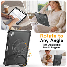 Load image into Gallery viewer, ProElite Shockproof Case for Apple iPad 10th/11th Gen A16 11 inch | 360° Multi-Angle Aluminum Stand (Portrait & Landscape) with Pencil Holder & Shoulder Strap, Black