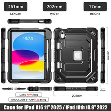 Load image into Gallery viewer, ProElite Rugged Back case for Apple iPad (A16) 11th/10th Gen Shockproof Protective Cover with Stand, Built-in Pencil Holder, Adjustable Shoulder Strap, Black
