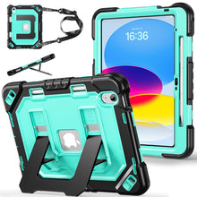 Load image into Gallery viewer, ProElite Rugged Back case for Apple iPad (A16) 11th/10th Gen Shockproof Protective Cover with Stand, Built-in Pencil Holder, Adjustable Shoulder Strap, Mint Black