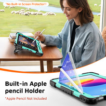 Load image into Gallery viewer, ProElite Rugged Back case for Apple iPad (A16) 11th/10th Gen Shockproof Protective Cover with Stand, Built-in Pencil Holder, Adjustable Shoulder Strap, Mint Black