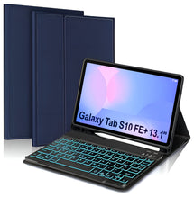 Load image into Gallery viewer, ProElite Keyboard case for Samsung Galaxy Tab S10 FE Plus 13.1 inch, Magnetic Detachable Wireless Bluetooth Keyboard Case Built-in 7-Colors Backlit, Dark Blue