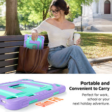 Load image into Gallery viewer, ProElite Rugged Back case for Apple iPad (A16) 11th/10th Gen Shockproof Protective Cover with Stand, Built-in Pencil Holder, Adjustable Shoulder Strap, Mint Purple