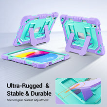 Load image into Gallery viewer, ProElite Rugged Back case for Apple iPad (A16) 11th/10th Gen Shockproof Protective Cover with Stand, Built-in Pencil Holder, Adjustable Shoulder Strap, Mint Purple