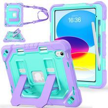 Load image into Gallery viewer, ProElite Rugged Back case for Apple iPad (A16) 11th/10th Gen Shockproof Protective Cover with Stand, Built-in Pencil Holder, Adjustable Shoulder Strap, Mint Purple