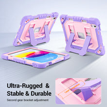 Load image into Gallery viewer, ProElite Rugged Back case for Apple iPad (A16) 11th/10th Gen Shockproof Protective Cover with Stand, Built-in Pencil Holder, Adjustable Shoulder Strap, Rose Purple