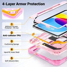 Load image into Gallery viewer, ProElite Rugged Back case for Apple iPad (A16) 11th/10th Gen Shockproof Protective Cover with Stand, Built-in Pencil Holder, Adjustable Shoulder Strap, Rose Gold