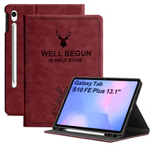 Load image into Gallery viewer, ProElite Case Cover for Samsung Galaxy Tab S10 FE Plus 13.1 inch Case, Deer Flip case Cover for Samsung Galaxy Tab S10 FE Plus 13.1 inch with Pen Holder, Wine Red