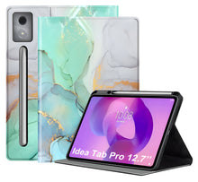 Load image into Gallery viewer, ProElite Book Cover Case for Lenovo Idea Tab Pro 12.7 inch 2025, Smart flip case Book Cover for Lenovo Idea Tab Pro 12.7 inch Tablet with Pen Holder, Marble Green