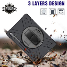 Load image into Gallery viewer, ProElite Rugged 3 Layer Armor case Cover for Samsung Galaxy Tab S8 Plus/ S7 Plus 12.4 Inch SM-T970/T975/T976/X800/X806 with SPen Holder, Hand Grip , Black