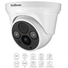 Load image into Gallery viewer, Srihome SH030 Dome Wireless WiFi 3MP Ultra HD 1296p IP Security Camera CCTV with 2 Way Audio